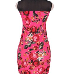 Short Sleeve Pink Flower Print Dresses 