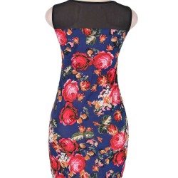 Navy Flower Short Sleeve Print Dresses 