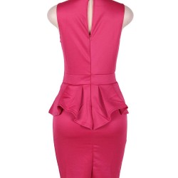 Rosy Bar Trim Peplum Pleated Sleeveless Dress