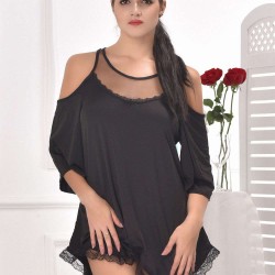 Black Hollow Shoulder Irregular Sexy Skirt