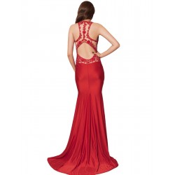 High Neck Red Embroidery Flower Backless Party Dress