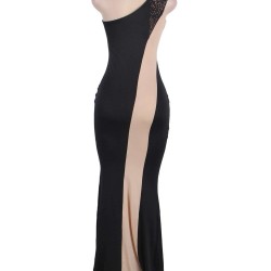Black And Nude One Shoulder Maxi Dress