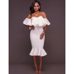 White Off-Shoulder Ruffle Bodycon Mermaid Party Dress White Off-Shoulder Ruffle Bodycon Mermaid Party Dress
