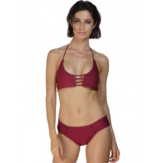 Ladies Dark Red Padded Gather Sexy Bikini Set Ladies Dark Red Padded Gather Sexy Bikini Set