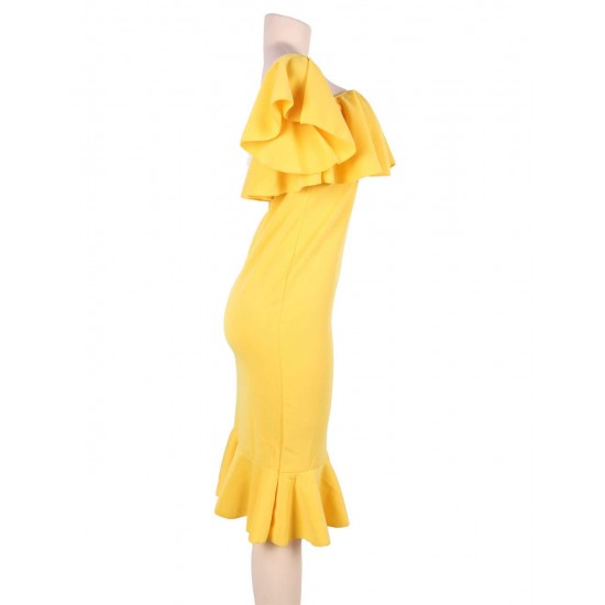 Plus Size Ruffle Off-Shoulder Bodycon Party Yellow Mermaid Dress Plus Size Ruffle Off-Shoulder Bodycon Party Yellow Mermaid Dress