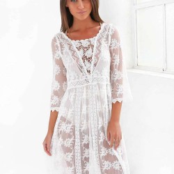 White Sheer Beach Cover Bohemian Dress