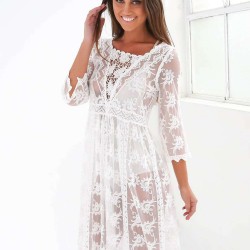 White Sheer Beach Cover Bohemian Dress