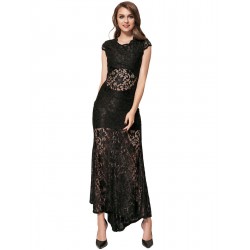 Short Sleeve Black Lace Backless Party Gown Short Sleeve Black Lace Backless Party Gown