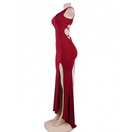 Plus Size Red Croch Straps Back Slit Party Gown Plus Size Red Croch Straps Back Slit Party Gown