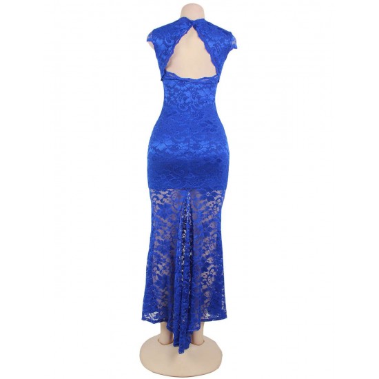 Plus Size Blue Lace Backless Party Gown Plus Size Blue Lace Backless Party Gown