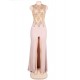 Sleeveless Apricot Floral Mesh Lace Overlay Party Dress Sleeveless Apricot Floral Mesh Lace Overlay Party Dress