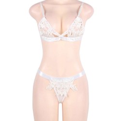 Plue size White Lace Crochet Hook Bralette Lingerie Set