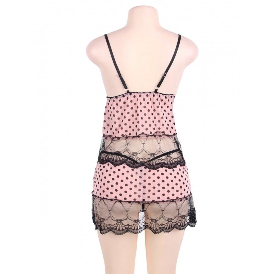 Sweet Polka Dots Lace Stitching Pink Babydoll Sweet Polka Dots Lace Stitching Pink Babydoll