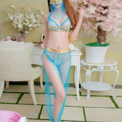 Blue India Style Sexy Bralette Lingerie Set With Golden Paillette