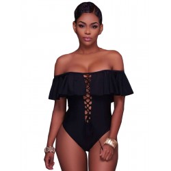 Ruffle Off-The-Shoulder One Piece Black Swimsuit