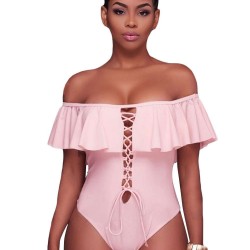 Pink Ruffle Off-The-Shoulder One Piece Swimsuit
