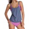 Grey Layered-Style Striped Tankini with Triangular Briefs