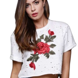White Rose Embroidered Crop Top