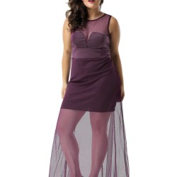 Plus Size Short Dress Sleeveless with Floor Length Sheer Overlay