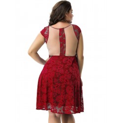 Plus Size Lace Elegant Round Neck Red Bodycon Dress Plus Size Lace Elegant Round Neck Red Bodycon Dress