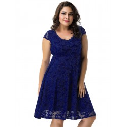 Plus Size Lace Round Neck Elegant Blue Bodycon Dress Plus Size Lace Round Neck Elegant Blue Bodycon Dress