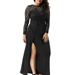 Plus size Sexy Black Lace Trim party gown