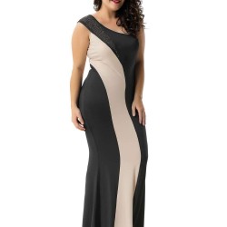 Plus Size Black And Nude One Shoulder Maxi Dress