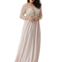 Plus Size Apricot Transparent Embroidery Gown