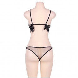 Sexy Eyelash Black Lace Bra Set