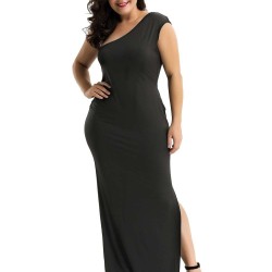 Black One Shoulder Plus Size Dress Wholesale