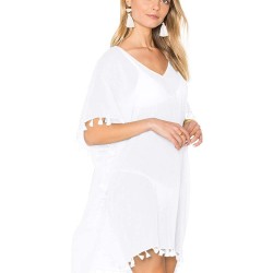 Pom Pom Tassel Hem White Gauze Cover up