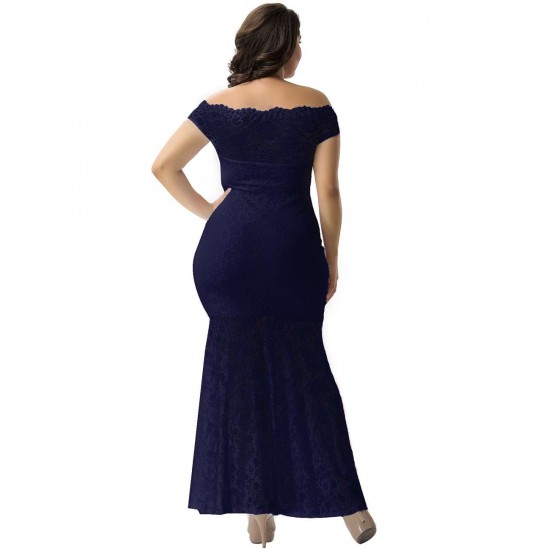 Plus Size Dark Blue Lace Elegant Party Gown Plus Size Dark Blue Lace Elegant Party Gown