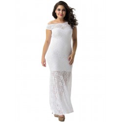 Plus Size White Lace Elegant Party Gown