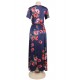 Short Sleeve Pocket Design Navy Blue Floral Maxi Dress Short Sleeve Pocket Design Navy Blue Floral Maxi Dress