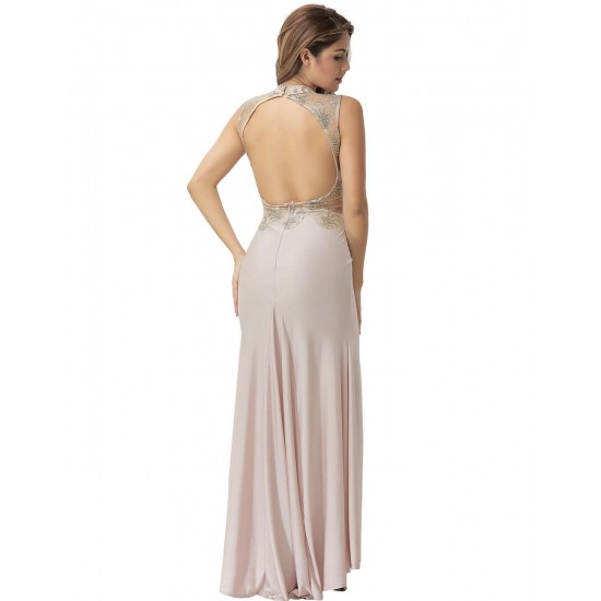Sleeveless Apricot Floral Mesh Lace Overlay Party Dress Sleeveless Apricot Floral Mesh Lace Overlay Party Dress