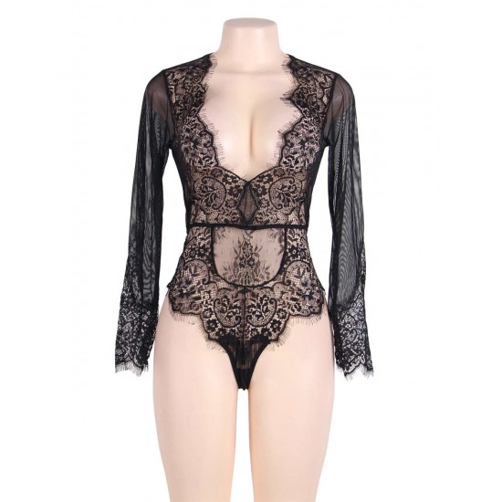 Plus Size Exquisite Lace Sleeve Teddy Plus Size Exquisite Lace Sleeve Teddy