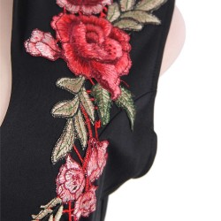 Rose Embroidery Black Mini Dress