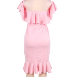 Plus Size Pink Ruffle Off-Shoulder Mermaid Bodycon Dress