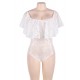 Plus Size White Lace Ruffle Off-The-Shoulder Teddy Plus Size White Lace Ruffle Off-The-Shoulder Teddy