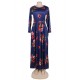 Pocket Design Long Sleeve Dark Blue Floral Maxi Dress Pocket Design Long Sleeve Dark Blue Floral Maxi Dress