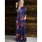 Pocket Design Long Sleeve Dark Blue Floral Maxi Dress