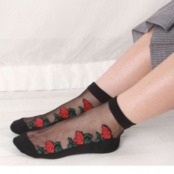 Ladies Short Silk Socks Cotton Slip Glass Silk Women Rose Crystal Socks