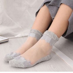 Ultrathin Transparent Beautiful Crystal Lace Elastic Short Women Socks 