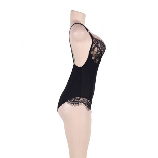 Plus Size Black Lace Personality Lace-up Sexy Teddy Plus Size Black Lace Personality Lace-up Sexy Teddy