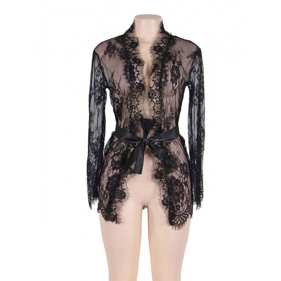 Eyelash Black Lace Sleepwear Gown Eyelash Black Lace Sleepwear Gown
