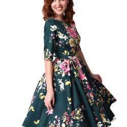Half Sleeve Jasper Vintage Style Floral Swing Dress