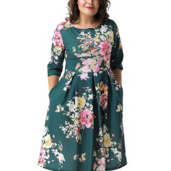 Plus Size Green Printing Fashion Dress
