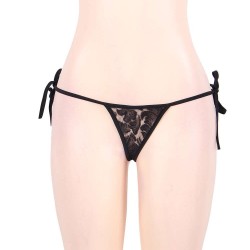 Black Lace-up Floral Sexy Panty