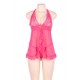 Halter Pink Sheer Mesh Lace Lingerie Set Halter Pink Sheer Mesh Lace Lingerie Set