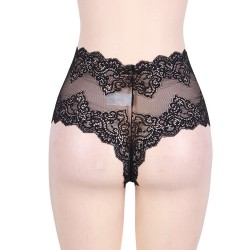 Sexy High Waist Floral Lace Black Panty
